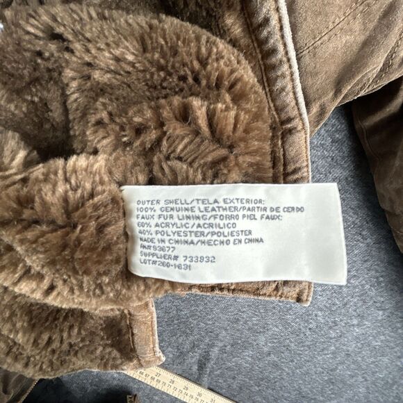 St Johns Bay Washable Suede Coat Womens Sz S 100% Leather Faux Fur Lined Hooded - Picture 6 of 10